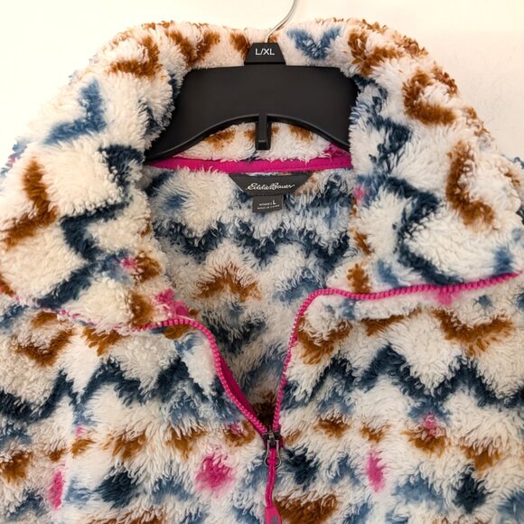 EDDIE BAUER Pullover Women's L Multicolor Aztec 1/4 Zip Mock Long Sleeve Sweater - Picture 3 of 12